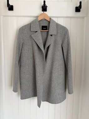 Theory Sileena Wool Cashmere Coat — Grey Double Face Open Front, XS
